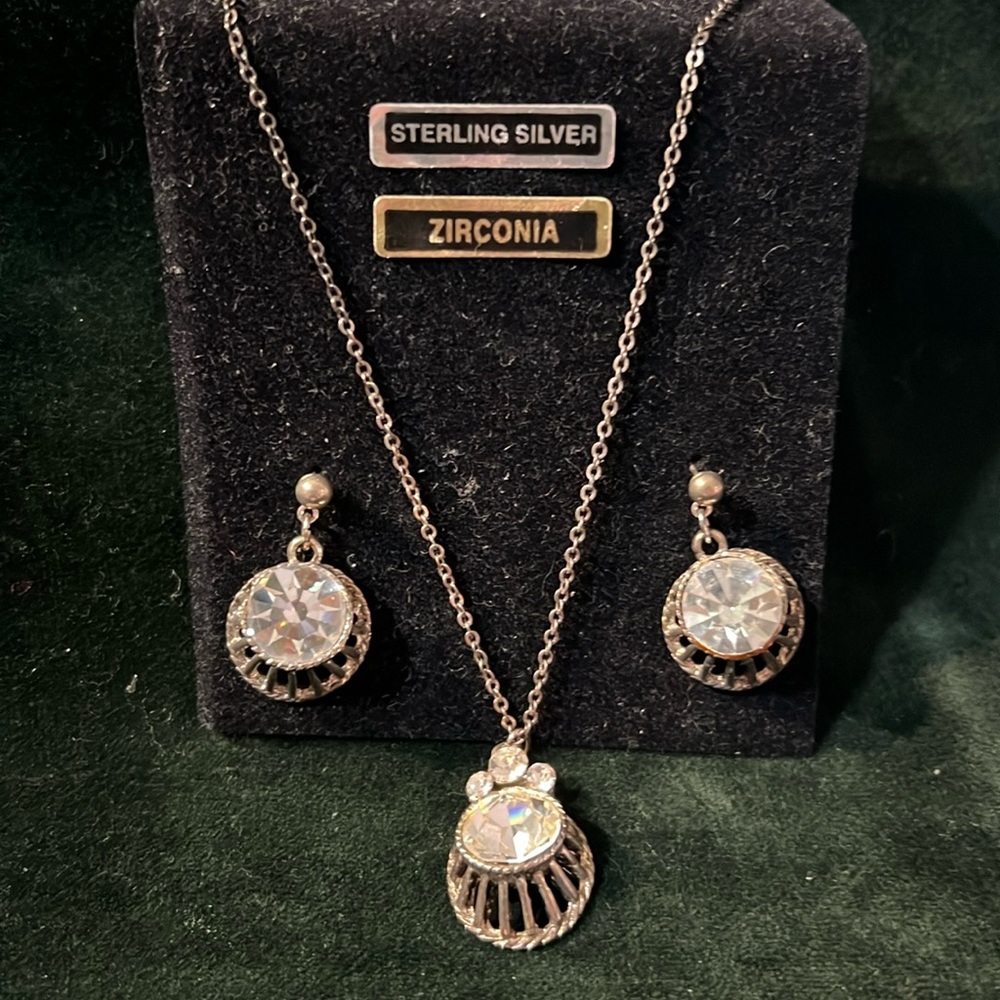 Sterling Silver CZ necklace and earring set